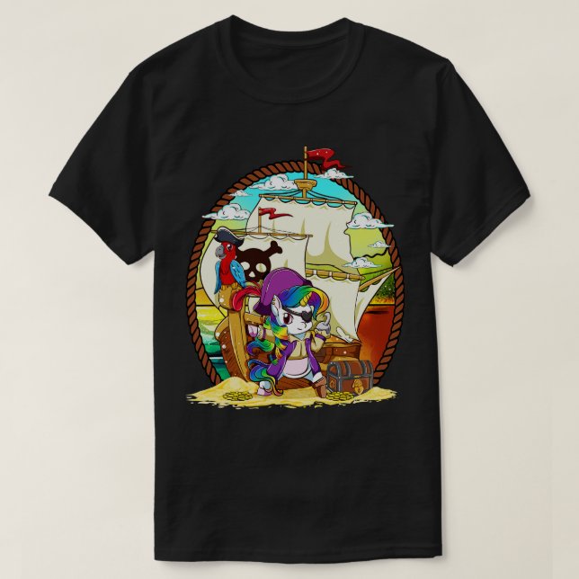 Camiseta Fiesta pirata de unicornio barco mágico (Diseño del anverso)