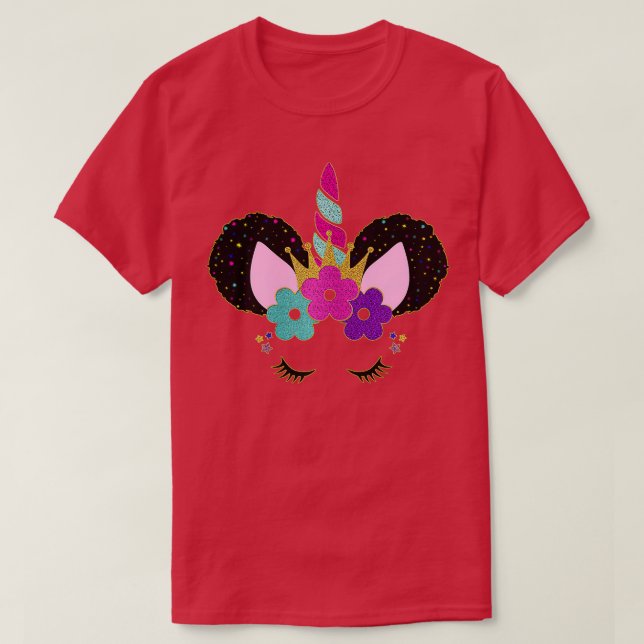Camiseta Fiesta Princesa de Cumpleaños Afro Puffs Unicorn F (Diseño del anverso)