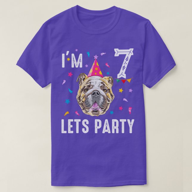 Camiseta Fiesta Séptimo Cumpleaños Con Bulldog Inglés (Diseño del anverso)