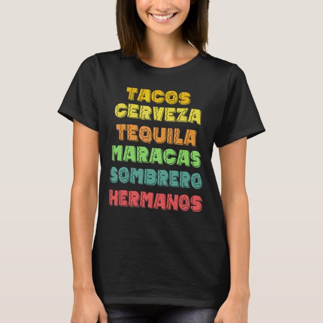 Camiseta Fiesta Tacos Cerveza Hermanos Costume Cinc (Anverso)