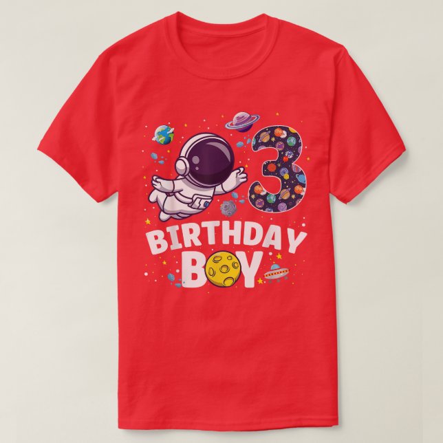 Camiseta Fiesta temática espacial astronauta de 3 años cump (Diseño del anverso)
