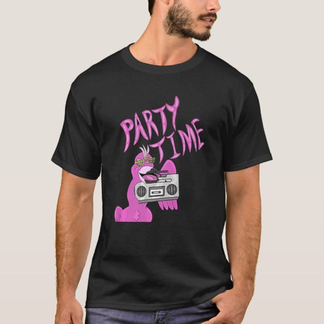Camiseta Fiesta Time Pink Flamingo Hip Guay Funky Animal (Anverso)