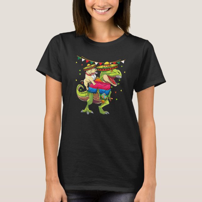 Camiseta Fiestas de Pitbull Riding Dinosaur T Rex Sombrero  (Anverso)