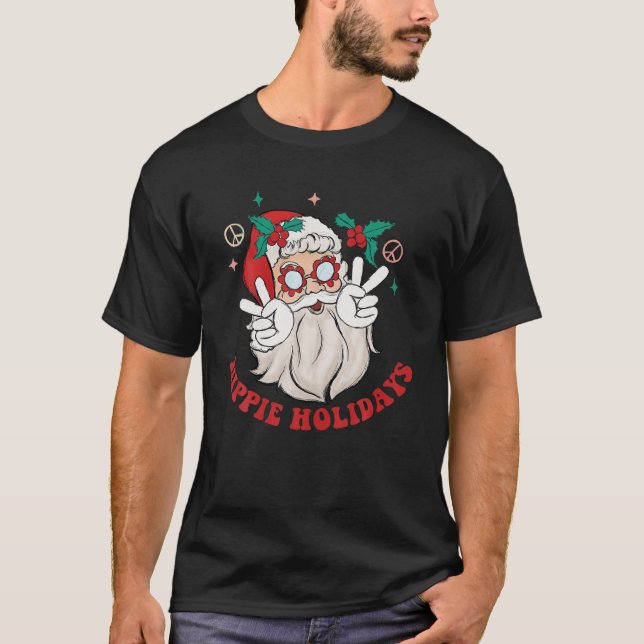 Camiseta Fiestas hippie Firma de paz de Santa Claus Navidad (Anverso)