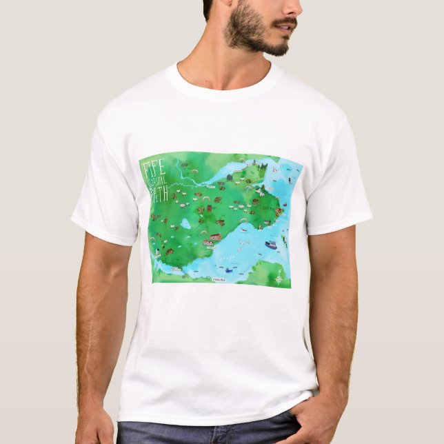 Camiseta Fife Ruta costera Escocia Watercolor Map Art (Anverso)