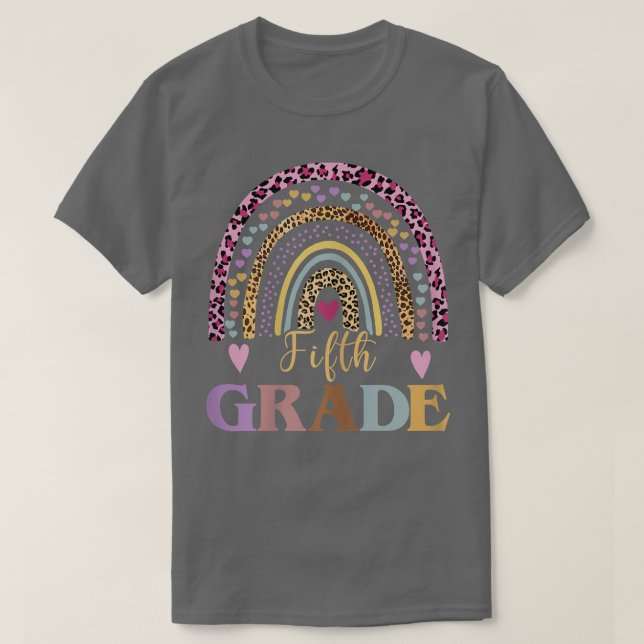 Camiseta Fifth Grade Boho Rainbow Leopard Teacher Kid Back  (Diseño del anverso)