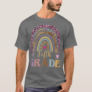 Camiseta Fifth Grade Boho Rainbow Leopard Teacher Kid Back