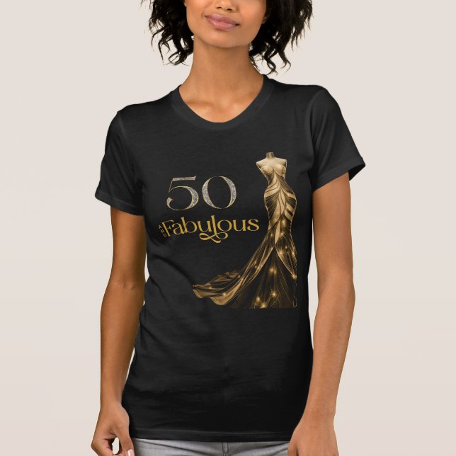 Camiseta Fifty and Fabulous Gold Dress Black 50th Birthday (Anverso)