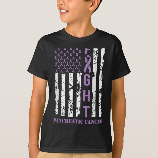 Camiseta Fight Flag Purple Ribbon Suprt Pancreatic Cancer  (Anverso)