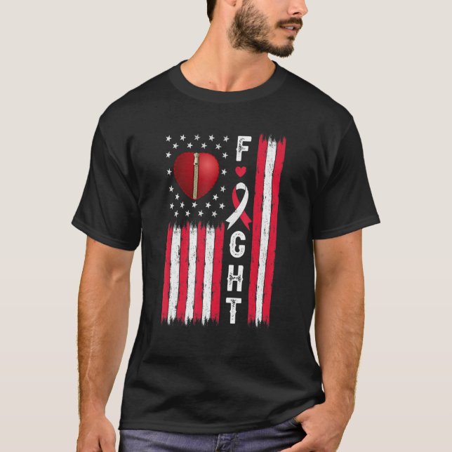 Camiseta Fight Heart Disease Awareness US Flag CHD Warrior  (Anverso)