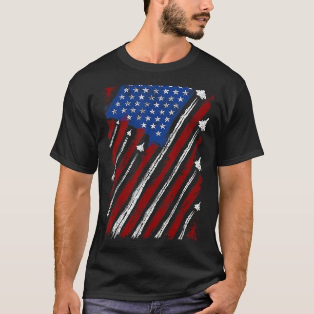 Camiseta Fighter Jet Airplane USA Flag 4th Of July Patrioti (Anverso)