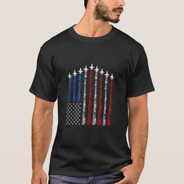Camiseta Fighter Jet Airplane USA Flag 4th Of July Patrioti (Anverso)