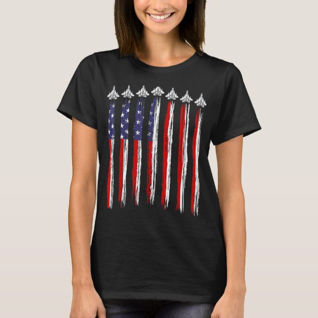Camiseta Fighter Jet Airplane USA Flag 4th Of July Patrioti (Anverso)