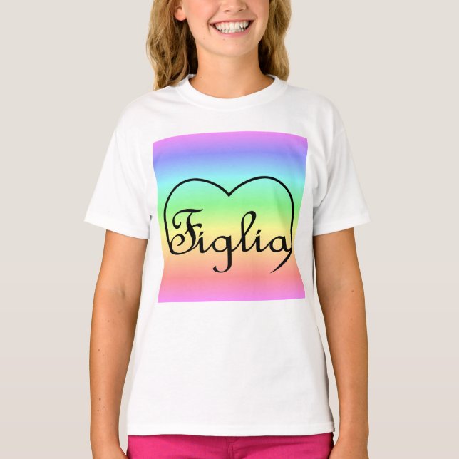 Camiseta Figlia Daughter Corazón arcoíris italiano (Anverso)