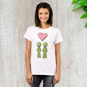 Camiseta Figura de palo verde Pareja Amor cardíaco rosado