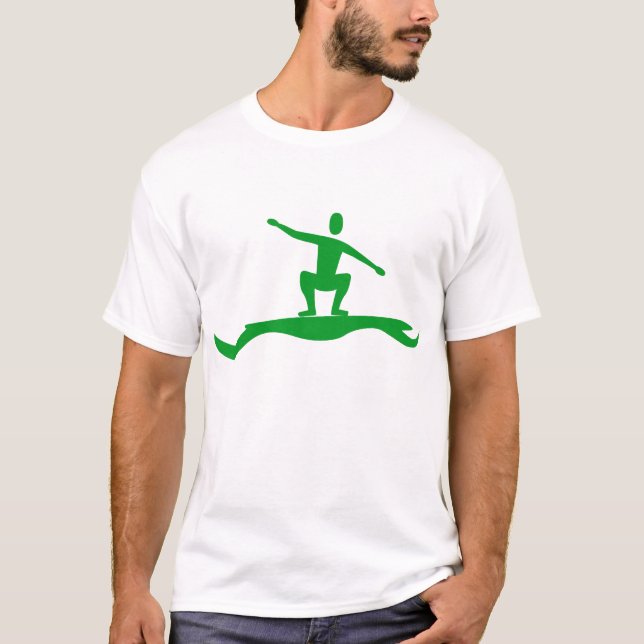 Camiseta Figura de Surfing - Verde de hierba (Anverso)