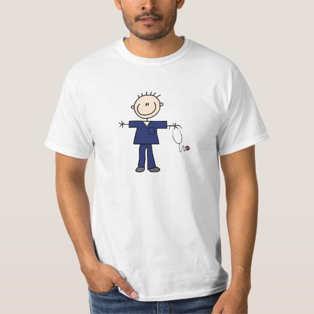 Camiseta Figura masculina enfermera - azul del palillo (Anverso)