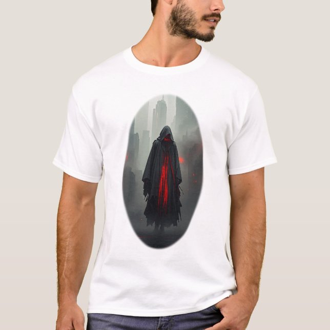 Camiseta Figura oscura encapuchada en la ciudad de Neon (Anverso)