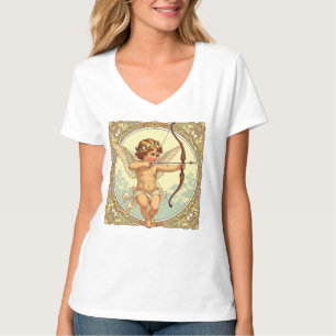 Camiseta Figura Querúbica Con Una Guirnalda De Flores Blanc