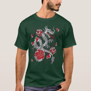 Camiseta Figura retro del dragón de Samurai japonés con Mas