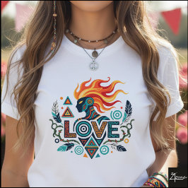 Camiseta Figura tribal geométrica de amor con llamas