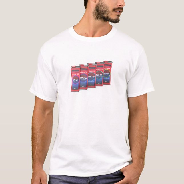 Camiseta Fila con diferentes aceites de motor del automóvil (Anverso)
