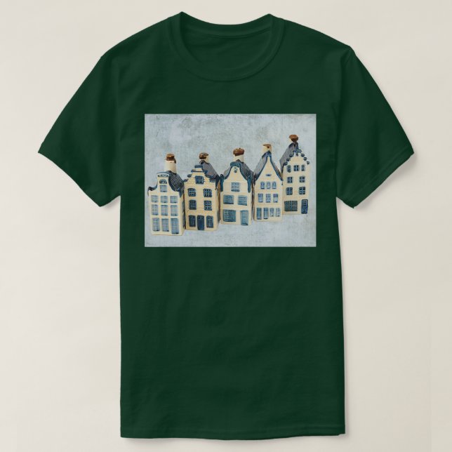 Camiseta Fila de cinco delgadas casas azules (Diseño del anverso)