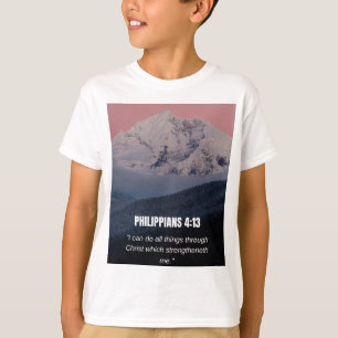 Camiseta Filipenses 4:13 KJV Versículo Bíblico Montaña y Bo