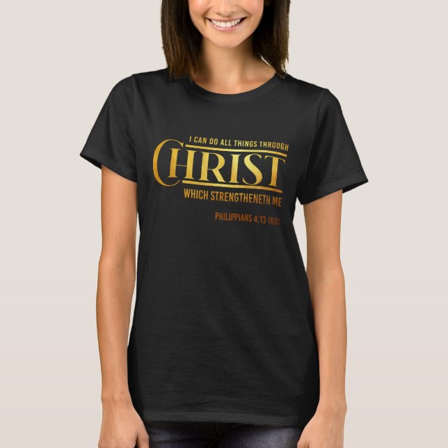 Camiseta Filipinas 4:13 Biblia versus KJV cita a mujer (Anverso)
