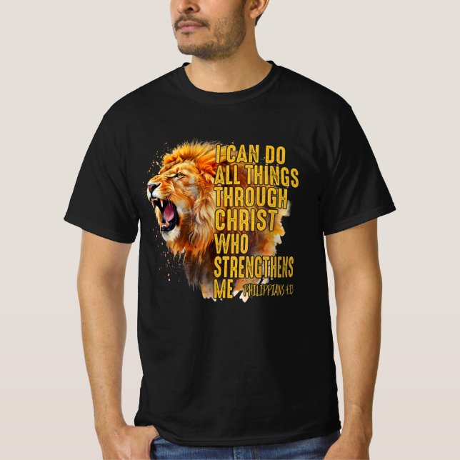 Camiseta Filipinas 4:13 Fortalecimiento de León Religioso (Anverso)