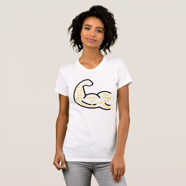 Camiseta Filipinas 4:13 La Biblia de KJV versus la mujer (Anverso completo)