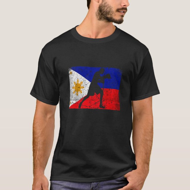 Camiseta Filipinas: Boxeo con bandera filipina boxeando (Anverso)