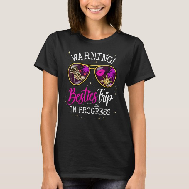 Camiseta Fin De Semana Besties, Viaje De Chicas De Aviso De (Anverso)