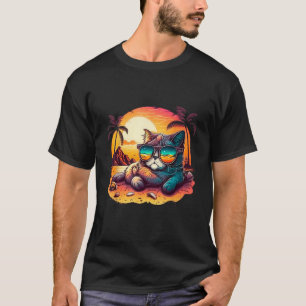 Camiseta Fina felina en vacaciones gato lindo meneando en l