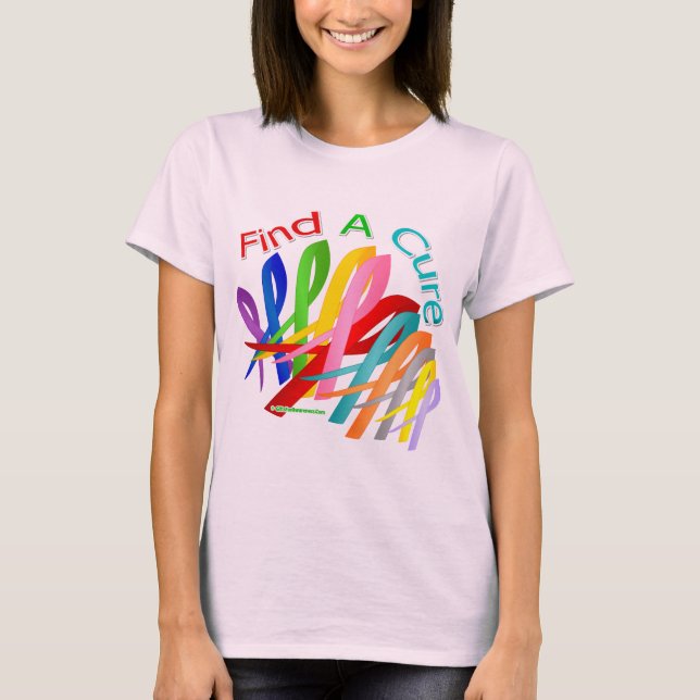 Camiseta Find A Cure Colorful Cancer Ribbons (Anverso)