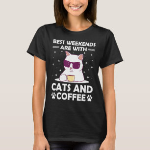 Camiseta Fines de semana con Gatos y Café Gato Gato Gatito