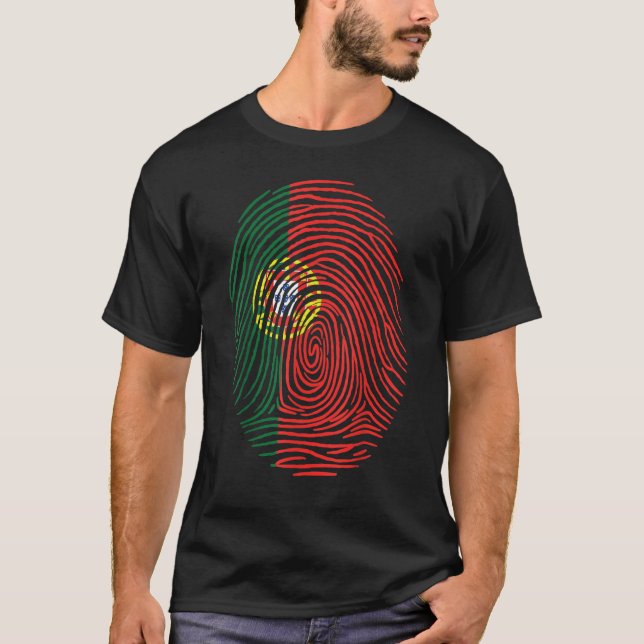 Camiseta Fingerprint Proud Portuguese Roots Portugal Flag (Anverso)