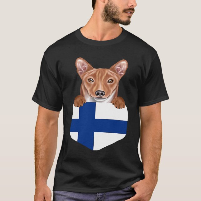 Camiseta Finland Flag Basenji Dog In Pocket (Anverso)