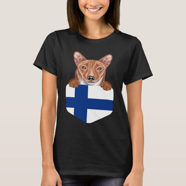 Camiseta Finland Flag Basenji Dog In Pocket (Anverso)