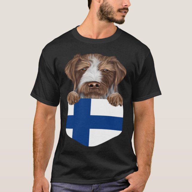 Camiseta Finland Flag German Wirehaired Pointer Dog In Pock (Anverso)