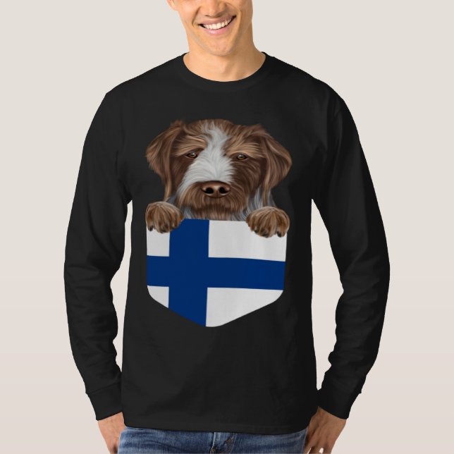 Camiseta Finland Flag German Wirehaired Pointer Dog In Pock (Anverso)