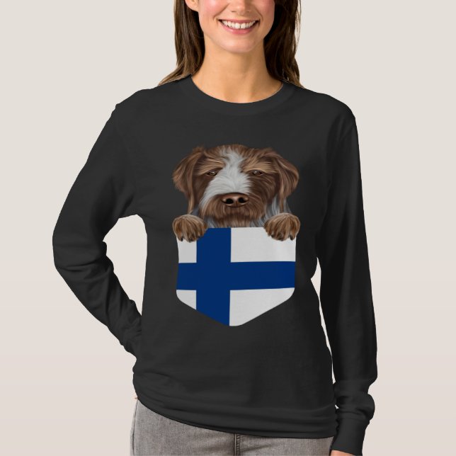 Camiseta Finland Flag German Wirehaired Pointer Dog In Pock (Anverso)