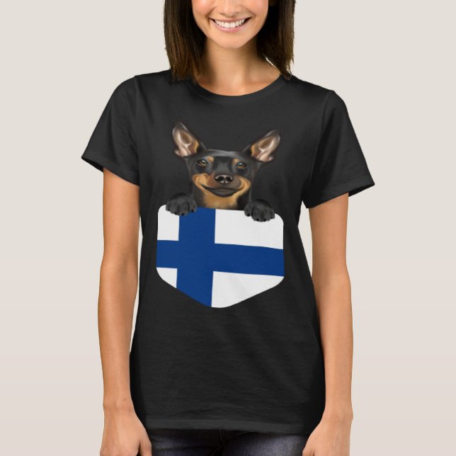 Camiseta Finland Flag Miniature Pinscher Dog In Pocket (Anverso)