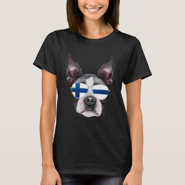 Camiseta Finnish Flag Boston Terrier Dog Finland Pocket (Anverso)