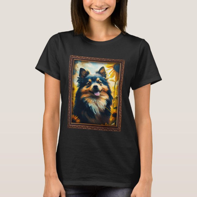 Camiseta Finnish Lapphund Painting Sunflower Flower Mom Wom (Anverso)