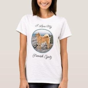 Camiseta Finnish Spitz en la costa pintura - Arte de perro