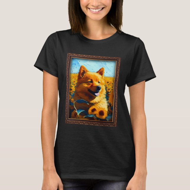 Camiseta Finnish Spitz Painting Sunflower Flower Mom Women  (Anverso)