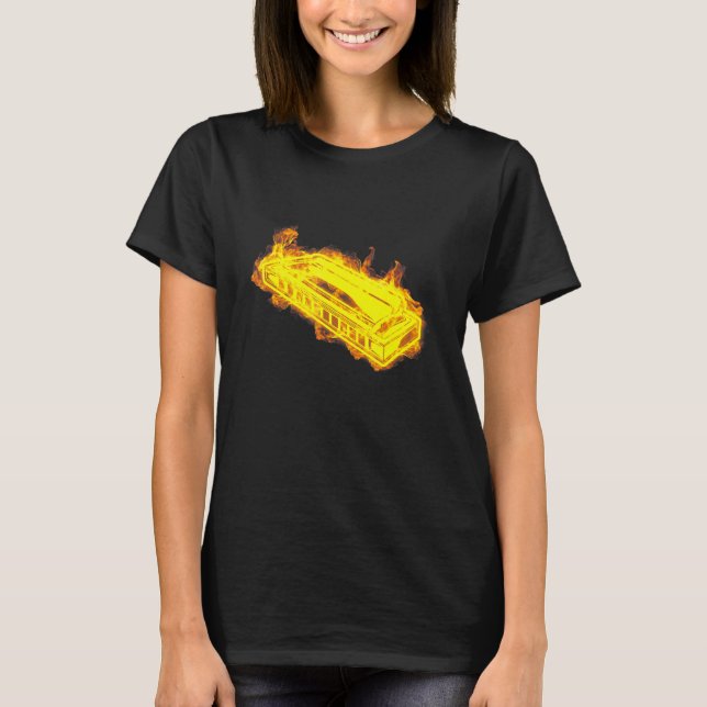 Camiseta Fire Harmonica flama músico jugador de Harmonica (Anverso)