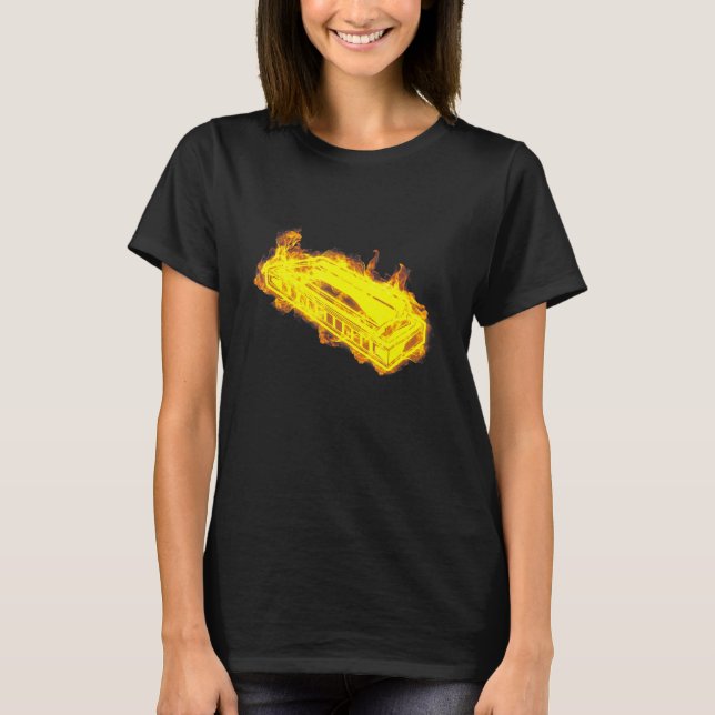 Camiseta Fire Harmonica flama músico jugador de Harmonica (Anverso)