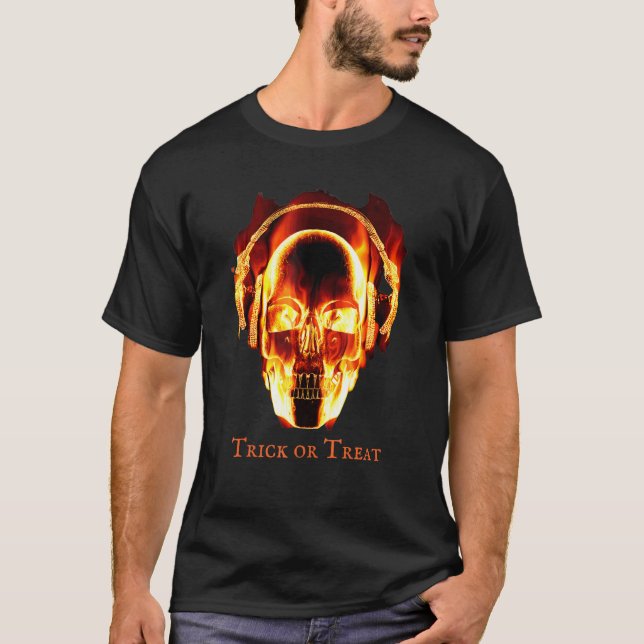 Camiseta Fire Skeleton Headphones Halloween Costume (Anverso)